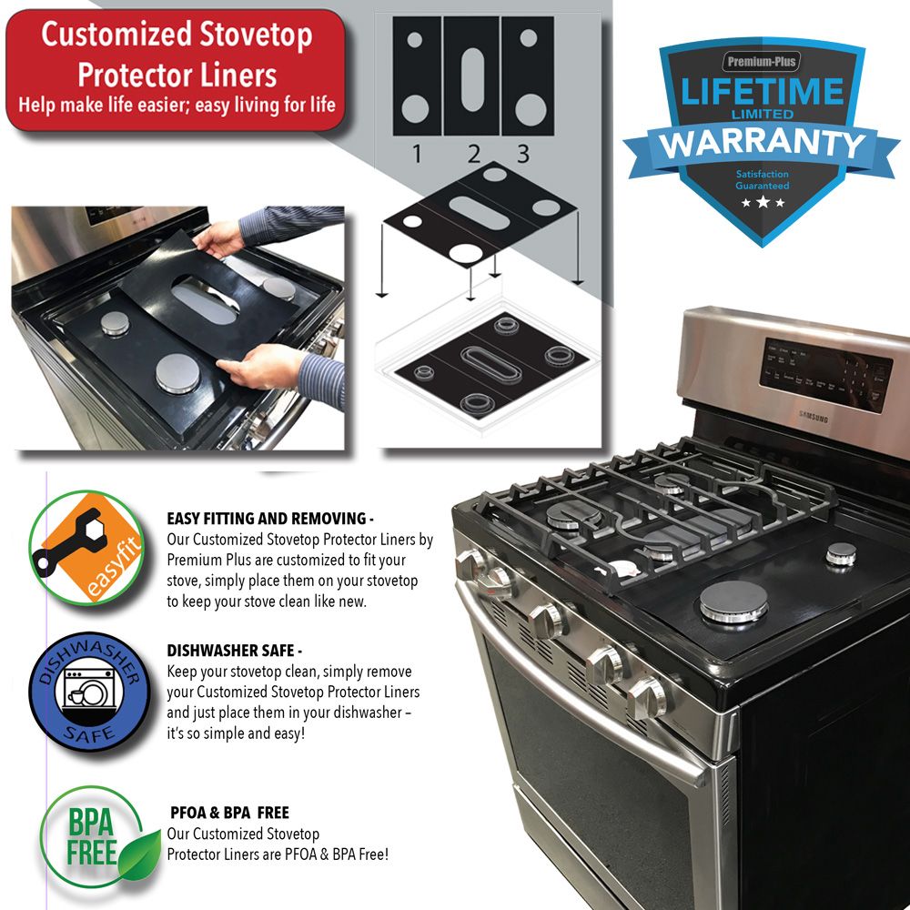 Amana Protector Liners - Stove Top Protector for Amana Range and Cooktops- Customized - Easy Cleaning Stove Liners (FREE SHIPPING)
