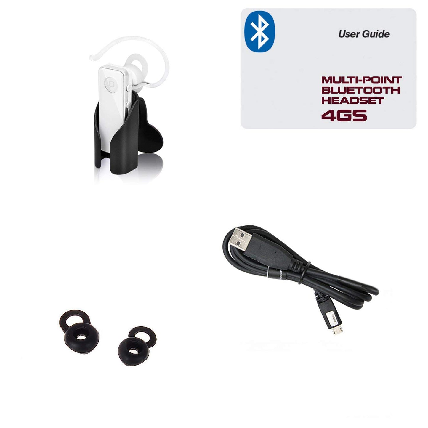 Wireless Handsfree Bluetooth Mono A2DP Headset (White) w/ Audio Streaming for