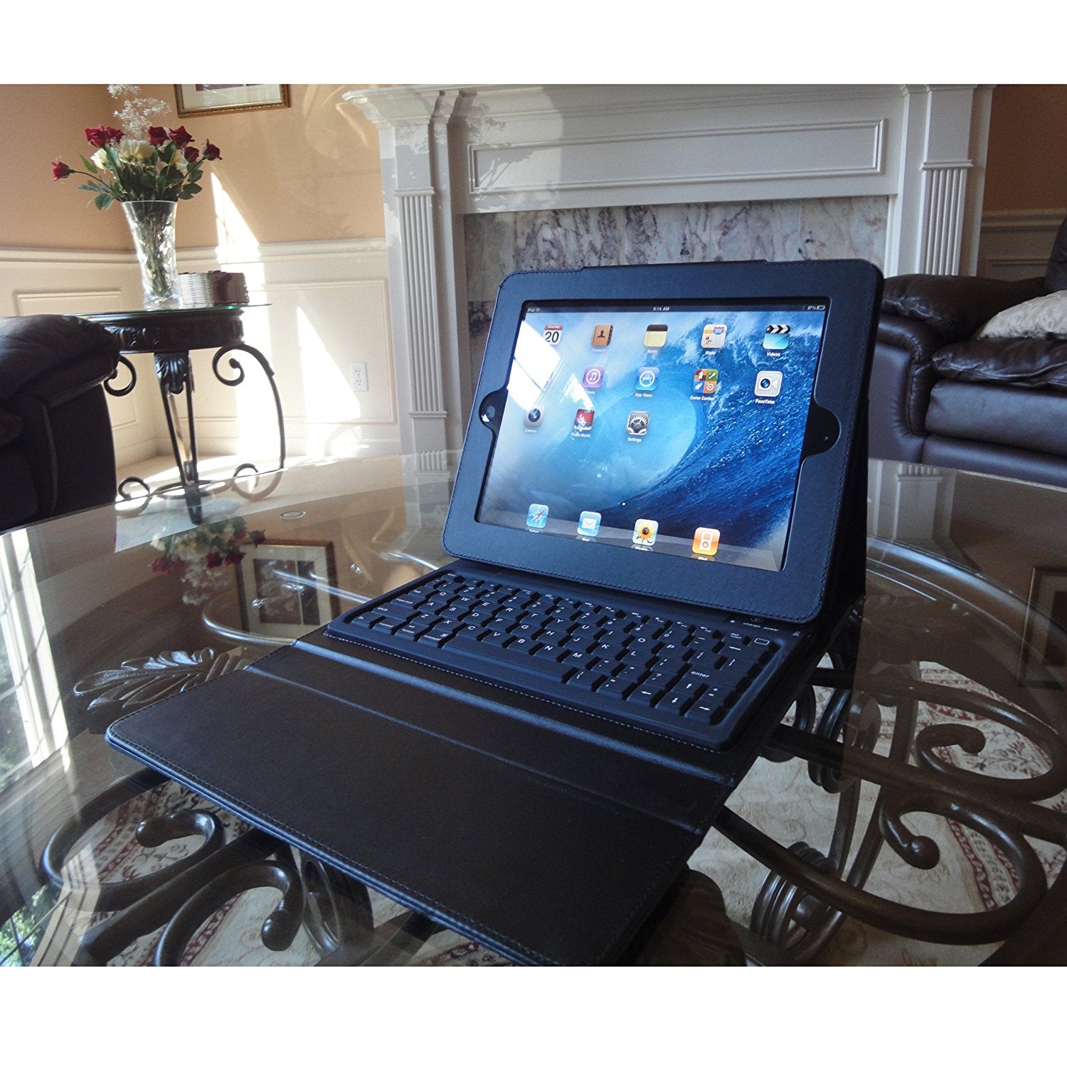Black Leather Case Cover with Built in Stand and Wireless Bluetooth Keyboard for Apple iPad, iPad 2 & iPad 3