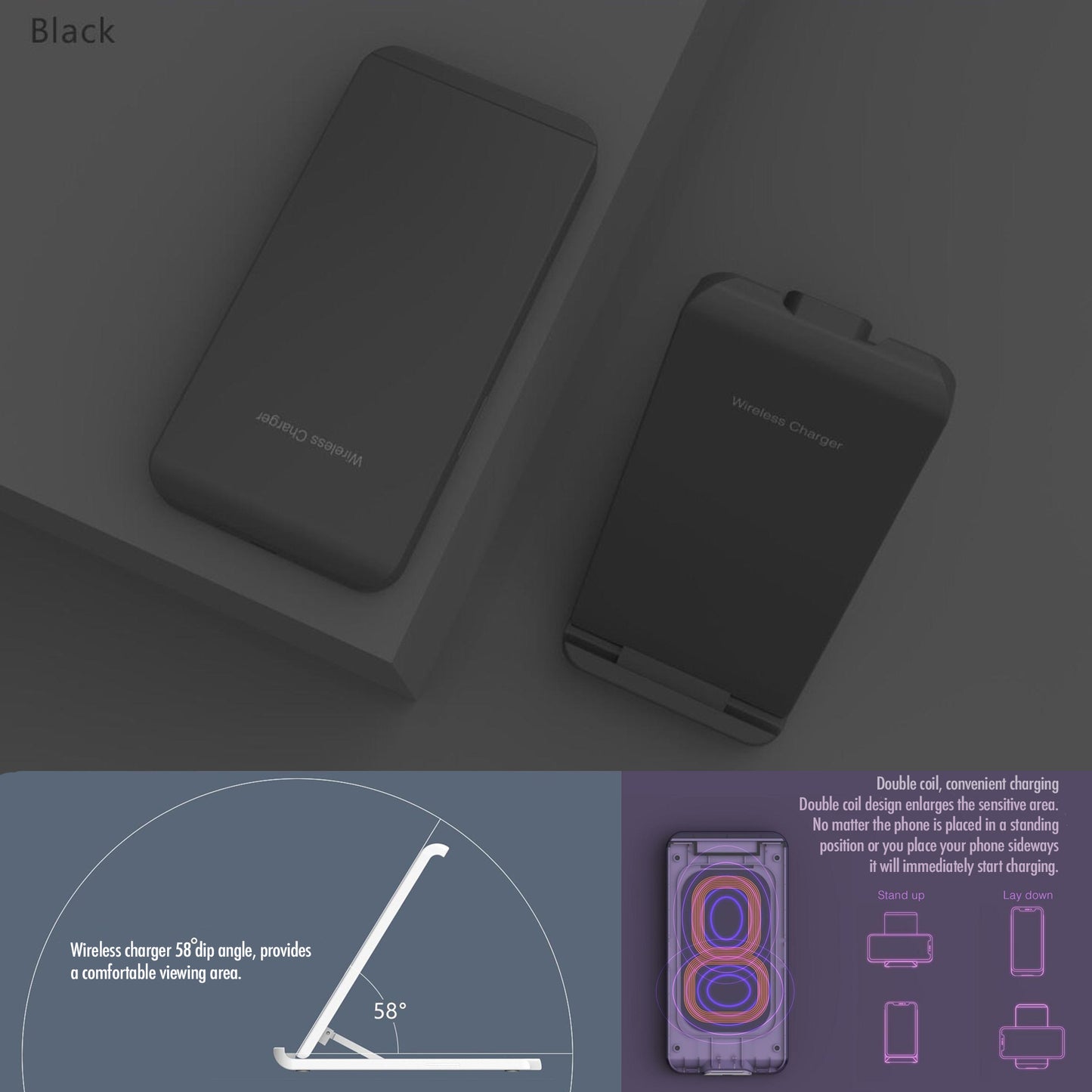 Wireless Charger Foldable Stand for iPhone & Samsung Phones