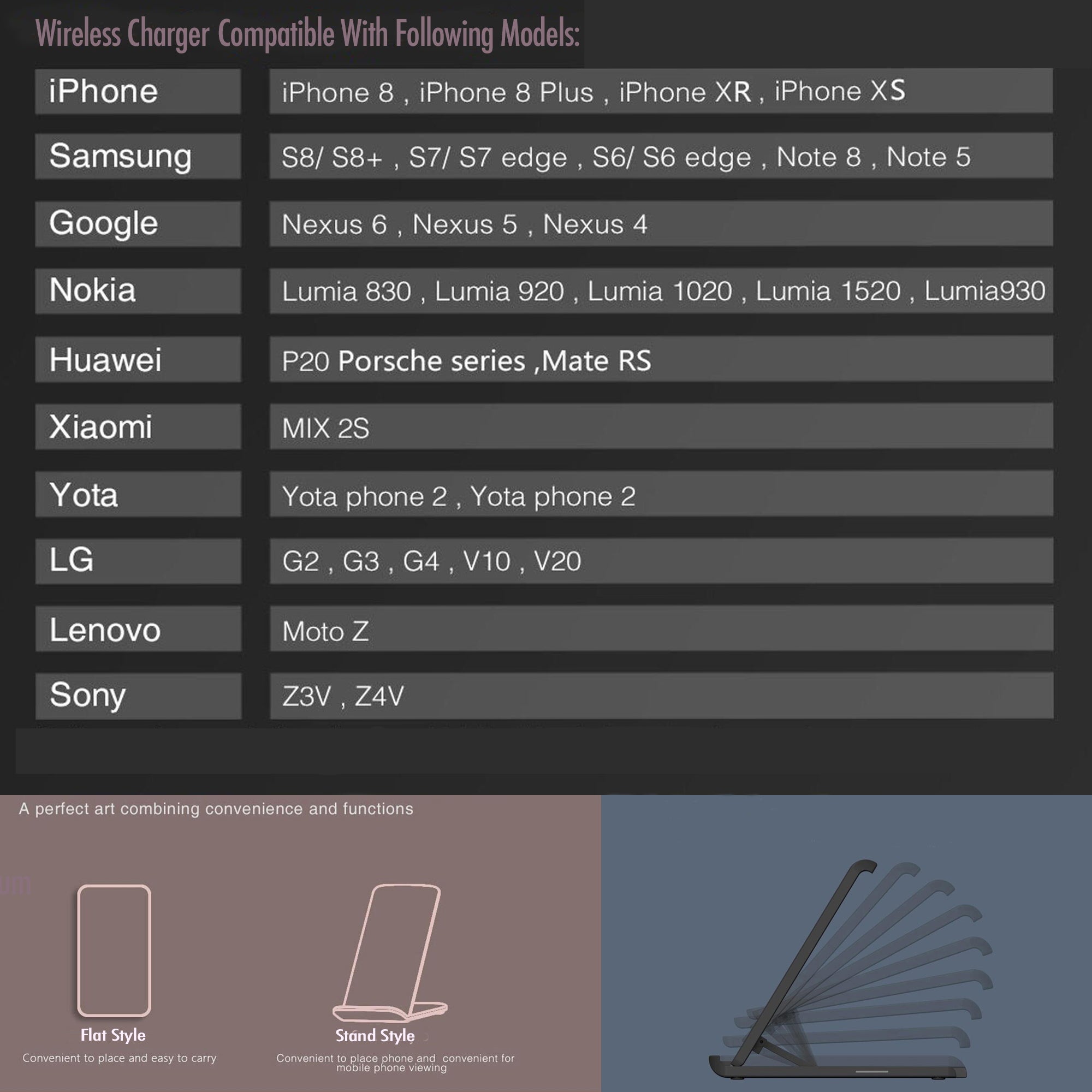 Wireless Charger Foldable Stand for iPhone & Samsung Phones