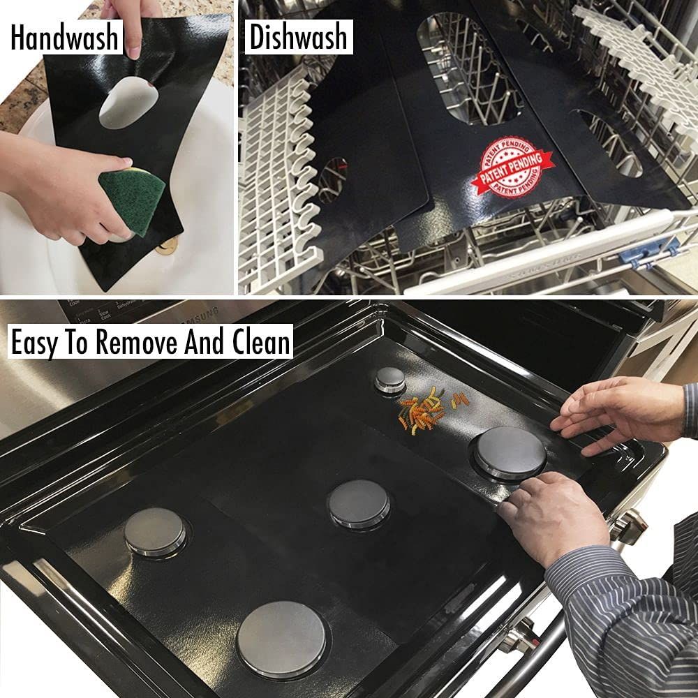 thumbnail image 2 of 3-Pack Gas Stove Range Top Burner Cover Protector Liners - Reusable Non-Stick Teflon - Black 2 of 3