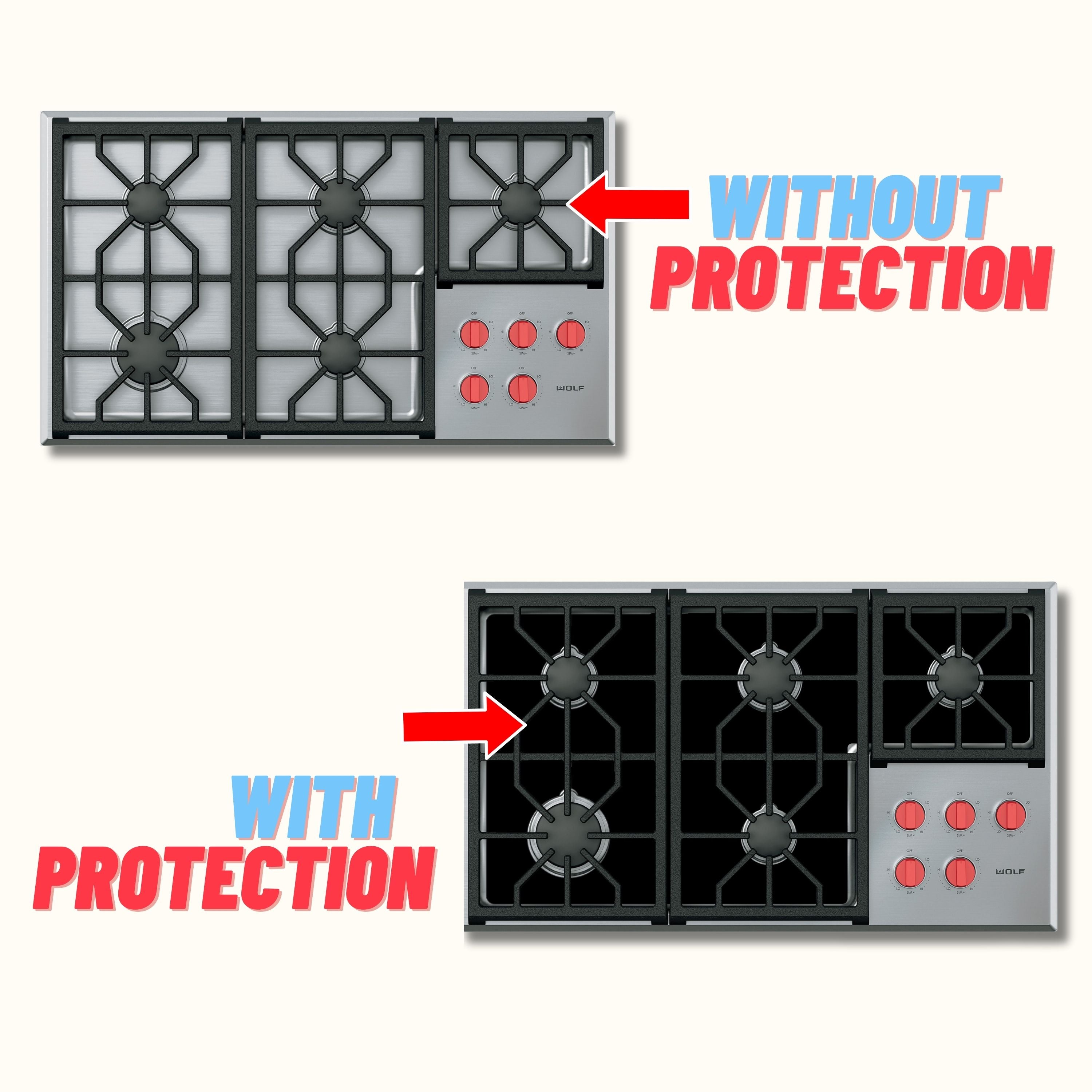 WOLF Protector Liners - Stove Top Protector for WOLF Gas Range and Cooktops- Customized - Easy Cleaning Stove Liners (FREE SHIPPING)