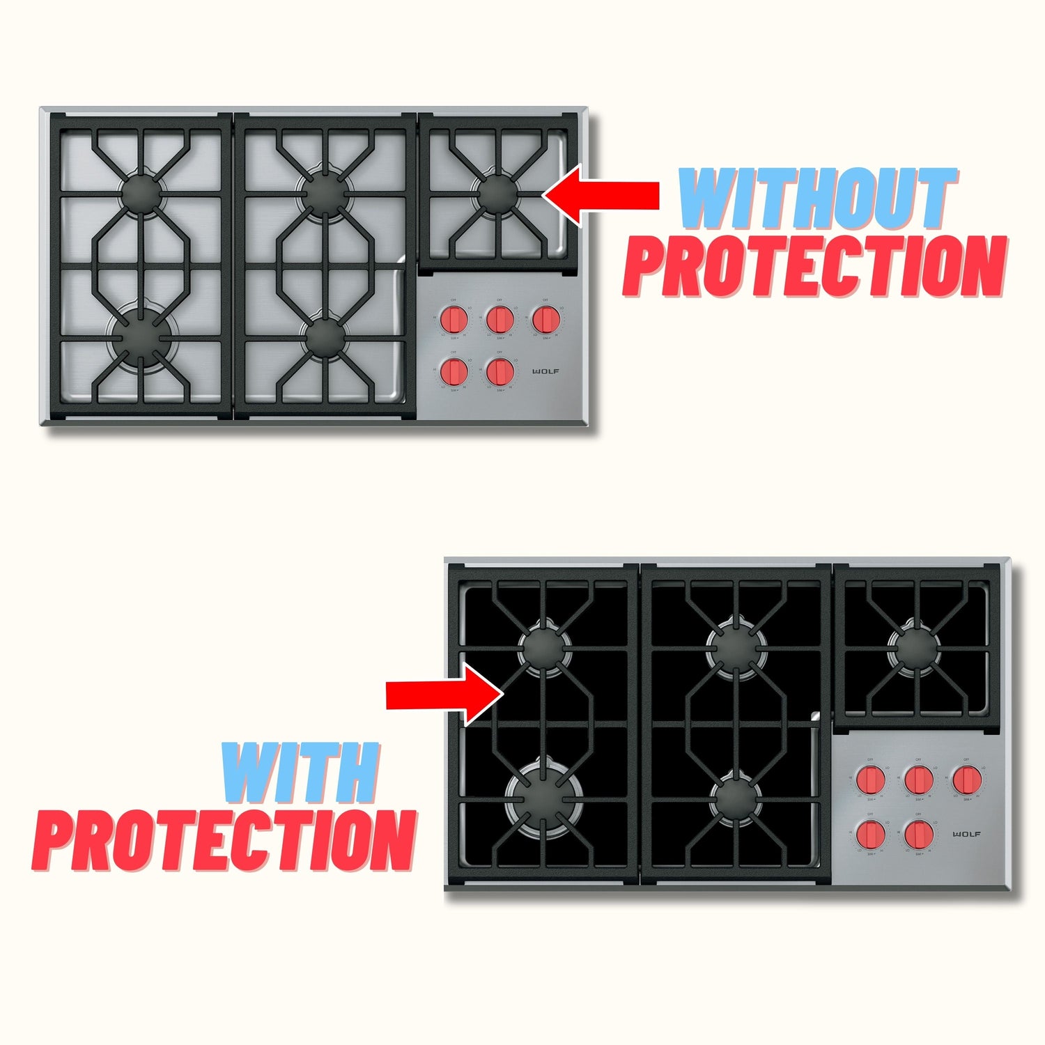 WOLF Protector Liners - Stove Top Protector for WOLF Gas Range and Cooktops- Customized - Easy Cleaning Stove Liners (FREE SHIPPING)