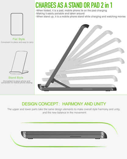 Wireless Charger Foldable Stand for iPhone &amp; Samsung Phones