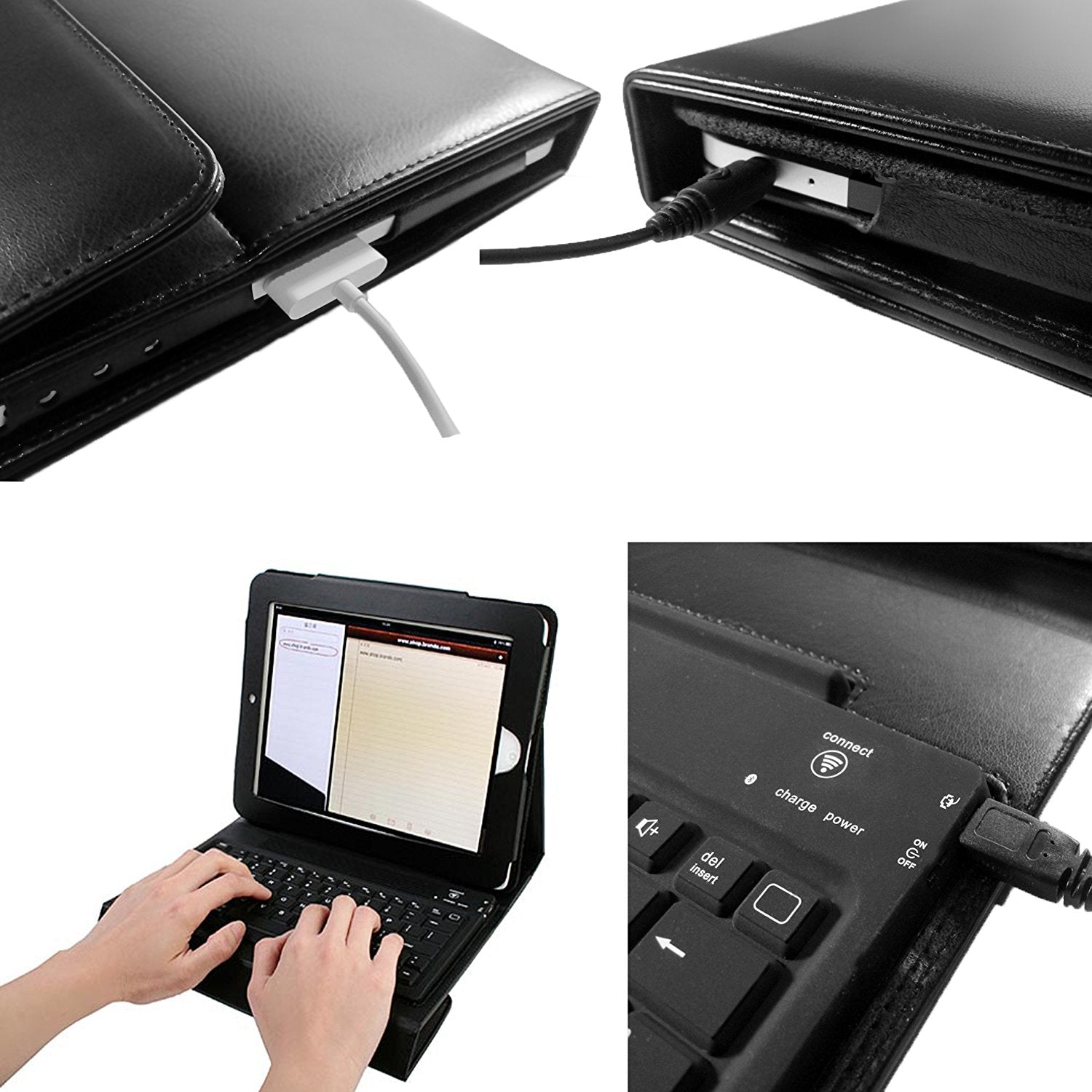 Black Leather Case Cover with Built in Stand and Wireless Bluetooth Keyboard for Apple iPad, iPad 2 &amp; iPad 3