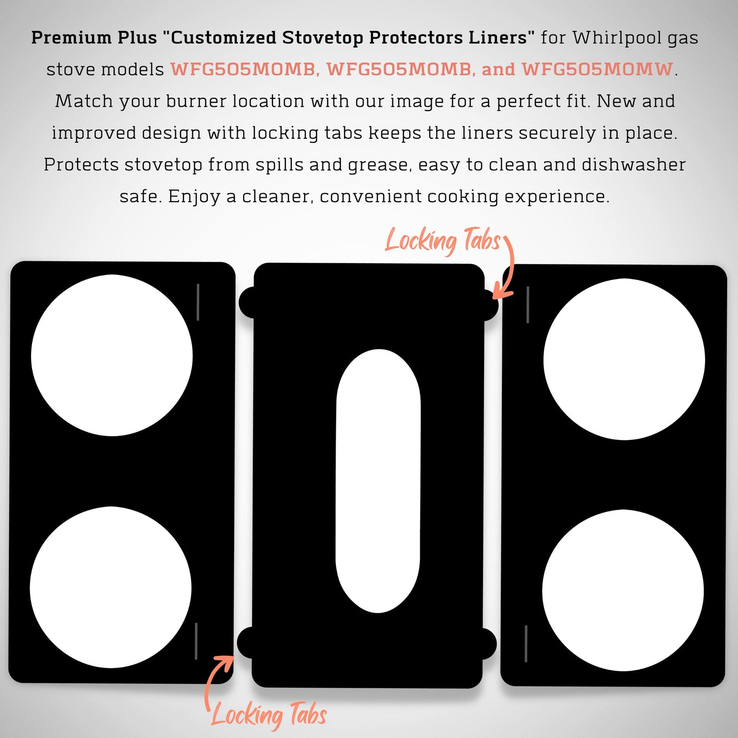 Whirlpool Stove Protector Liners - Stove Top Protector for Whirlpool Gas ranges - Customized - Easy Cleaning Stove Liners