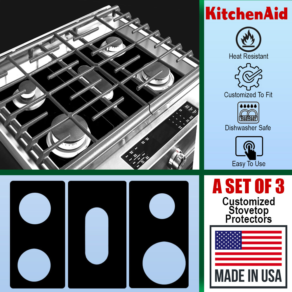 KitchenAid Stove Protector Liners - Stove Top Protector for KitchenAid Gas ranges - Customized - Easy Cleaning Stove Liners (FREE SHIPPING)