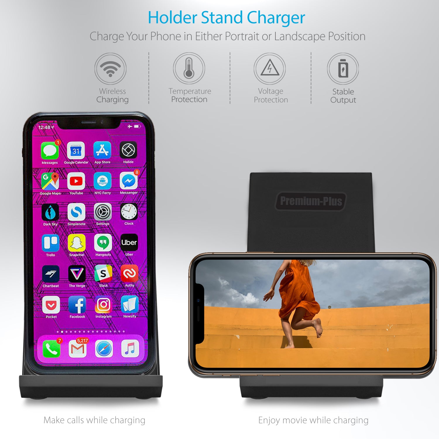 Wireless Charger Foldable Stand for iPhone &amp; Samsung Phones